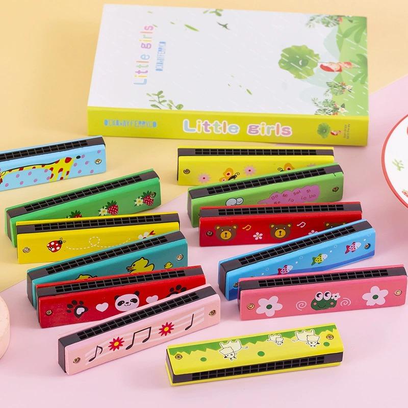 Wooden Harmonica Random 1/3/5 PCS Cute Cartoon Style Colorful Painted 16-Hole Harmonica Musical Instrument Gifts Boys Girls ZYF
