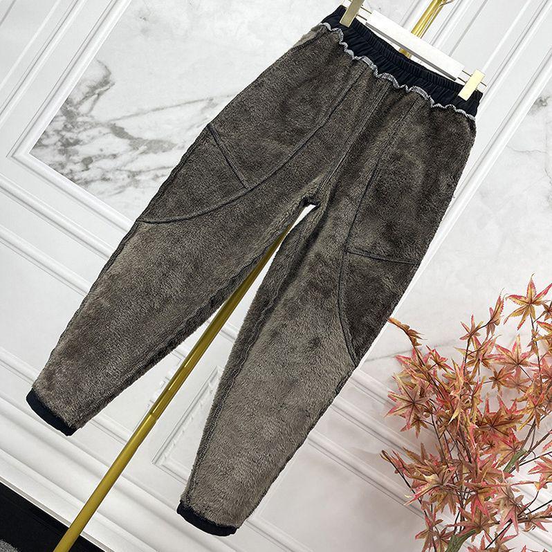 Women's High-Waisted Fleece-Lined Harem Jeans - Elastic, Thickened, Trendy Loose Fit