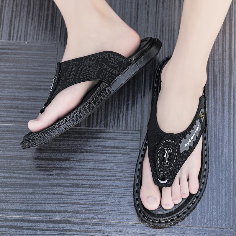 Fashion Flip Flops Men Shoes Outdoor Fashion PU Leather Flat Shoes Summer Beach Holiday Shoes Size 38-44 Outdoor Breathable Casual Shoes