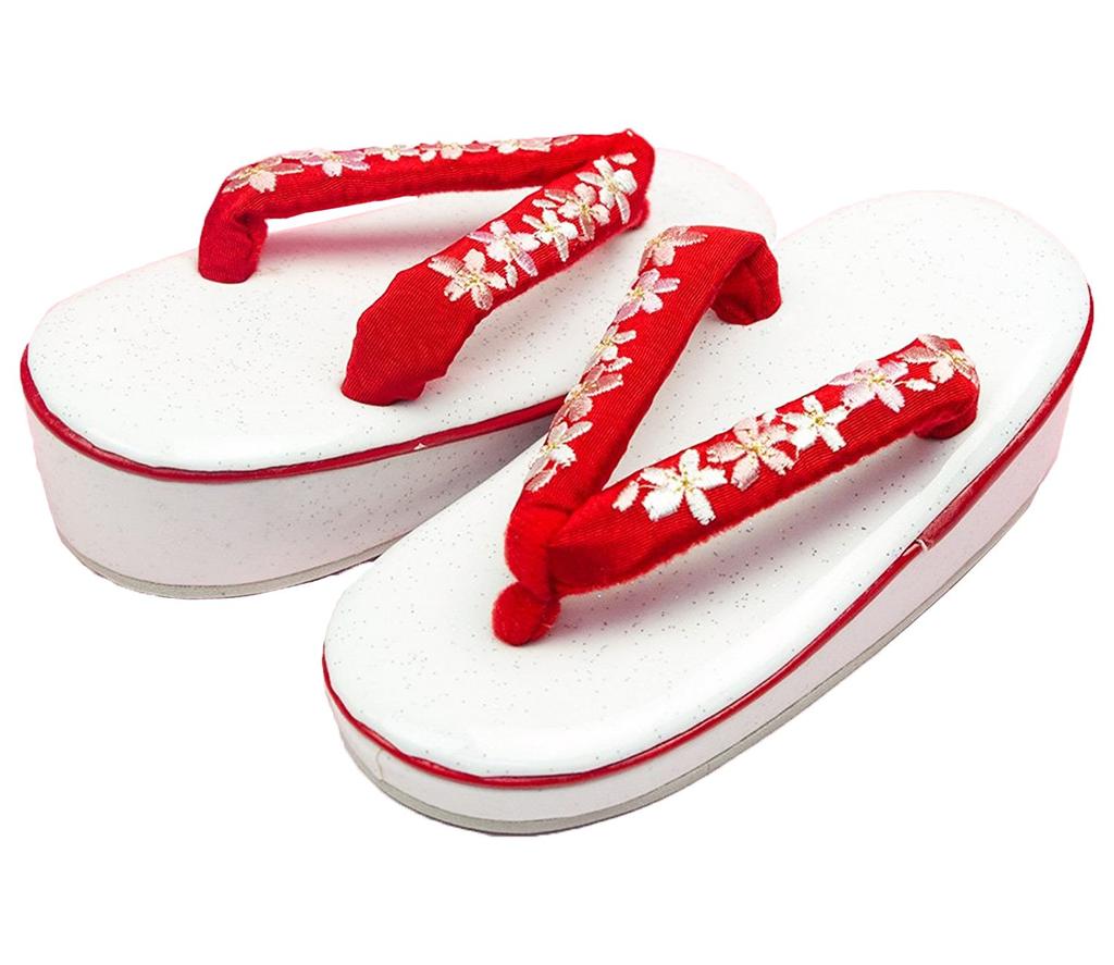 Sandals for for with cherry blossom embroidery and heel for girls [Kyoetsu] Shichigosan, 3-year-olds, fasteners, (11-A red)