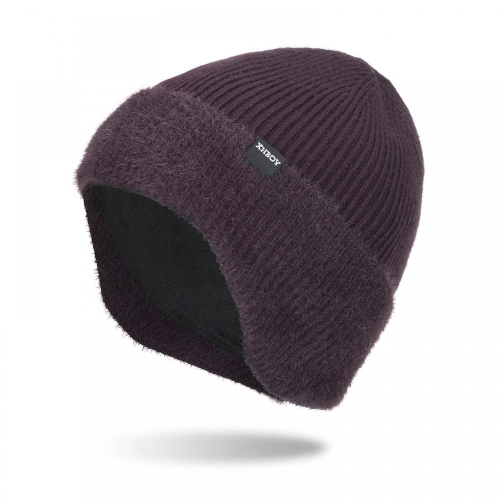 

Вязаная шерстяная шапка, зимняя толстая кепка с рукавами-пуловерами, мужская уличная шапка, лыжная шапка, шапочки Skullies красный