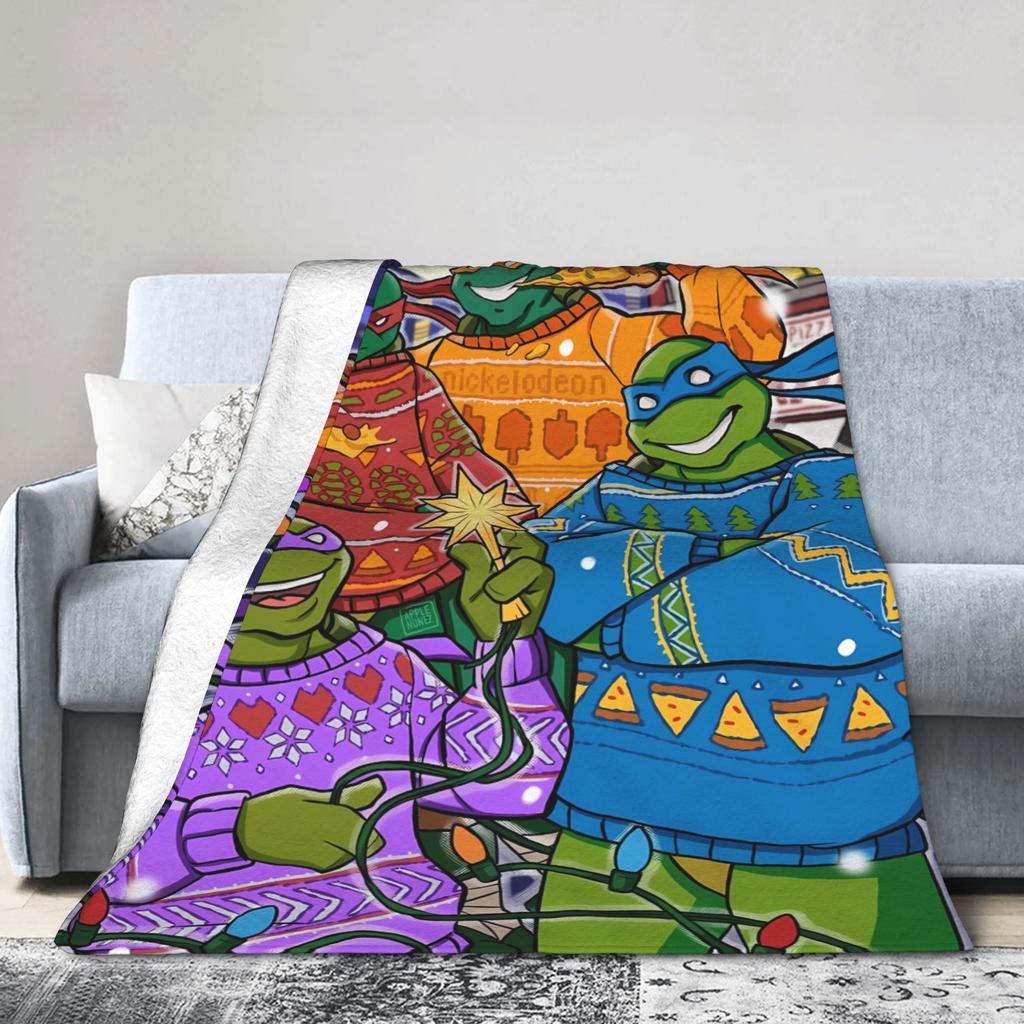 TMNT Game Blanket Christmas Super Warm Novelty Plush Throw Blanket For Girls Boys Bedroom Flannel Bedspread Bed Cover