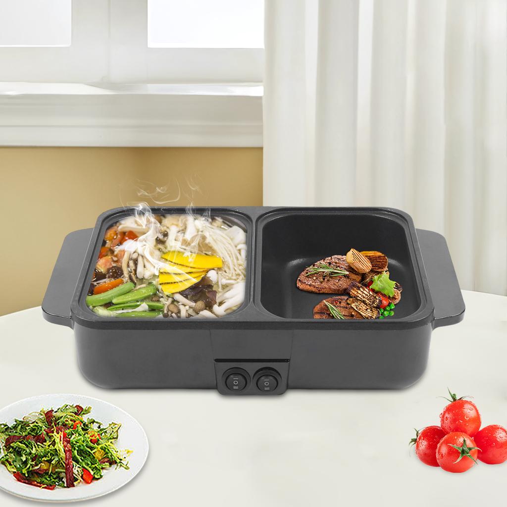Mini Shabu All-in-One Cooker Hot Pot with Grill,2 in 1 Indoor Non-Stick Electric Hot Pot and Frying Pan,Temperature Control