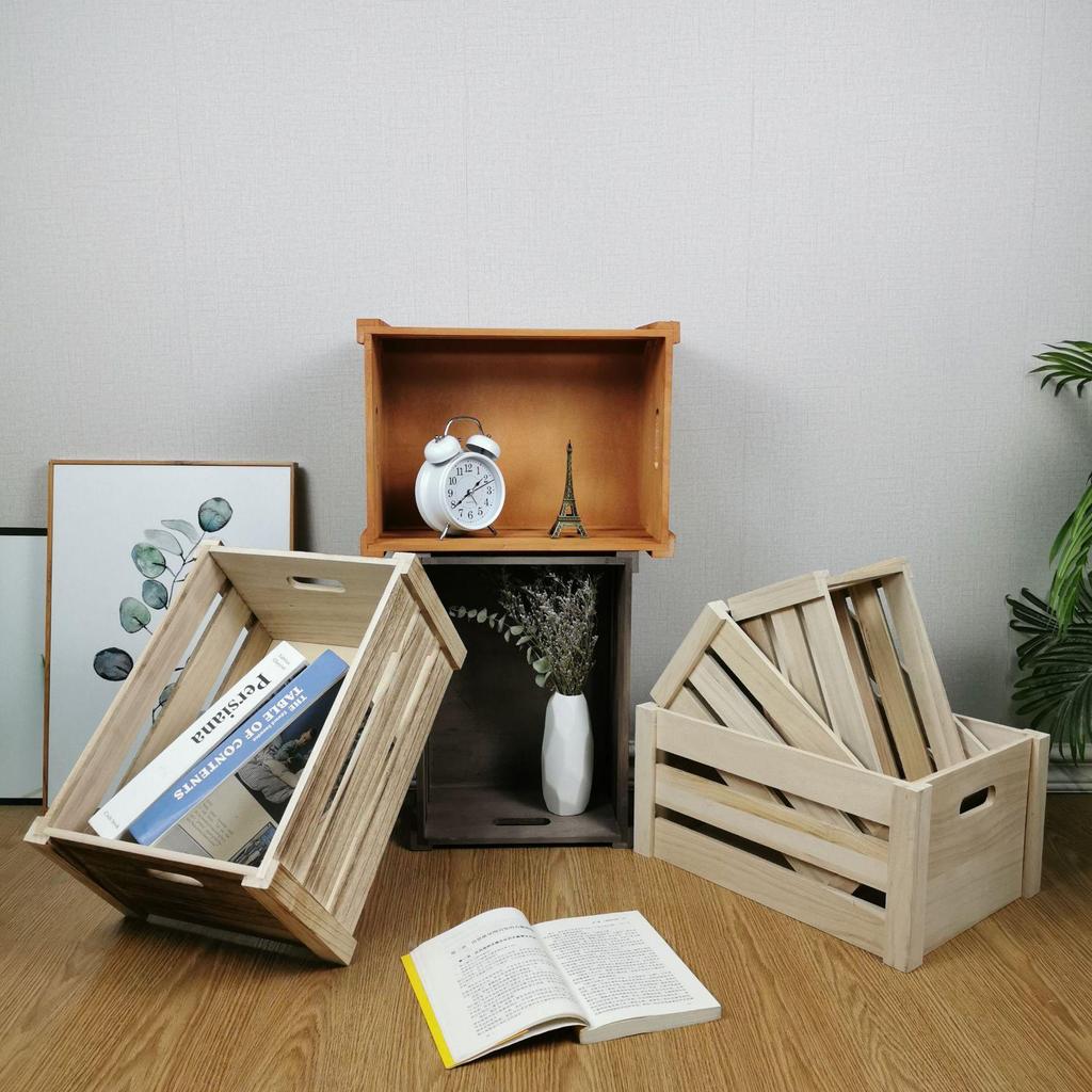 Distressed Wooden Rectangular Basket for Fruit & Vegetable Display