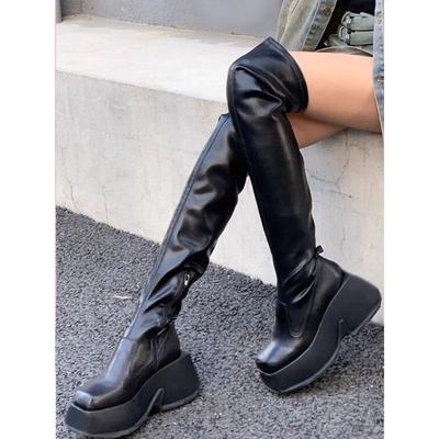 Waterproof Over-the-knee Boots for Women's 2025 Winter New Square-headed High-heeled Knight Boots Versatile Thick-soled Elastic Boots