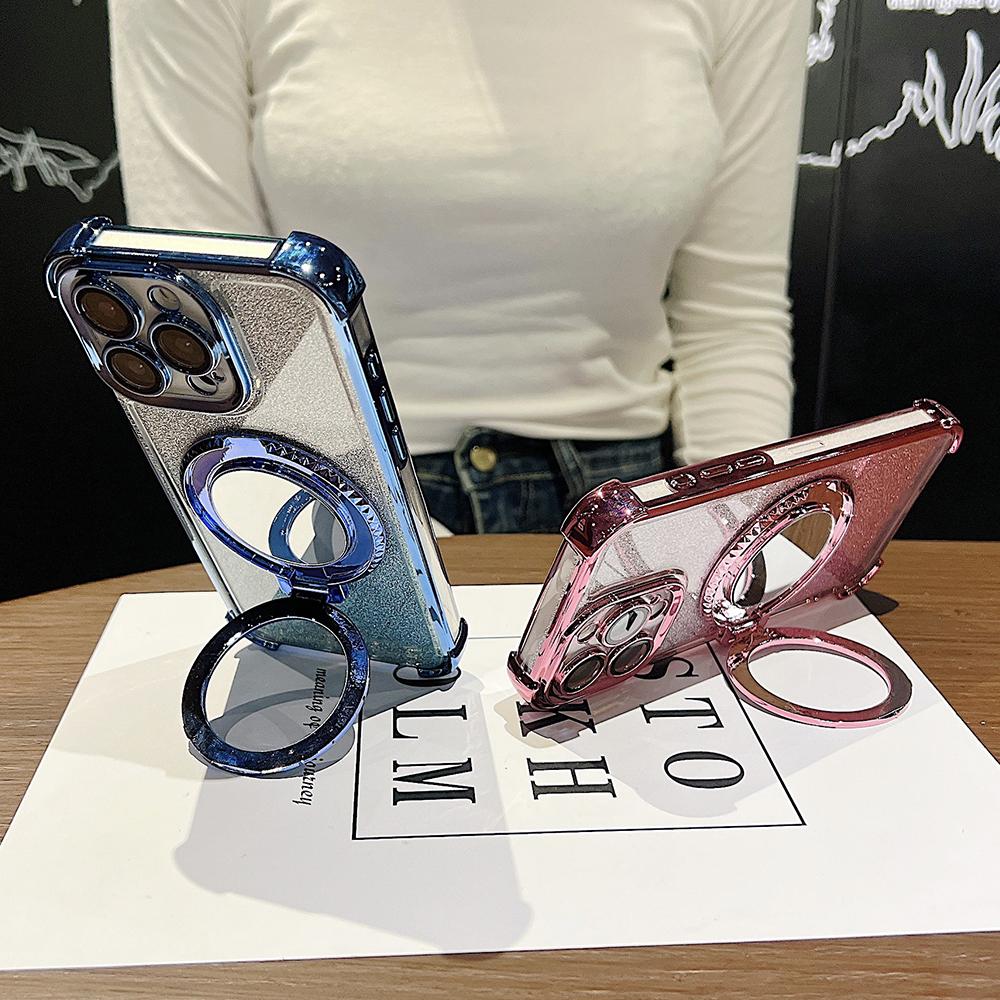 Plating Flash Mirror Holder Stand Weiches Silikon Vier Ecken Luftkissen Stoßfeste Schutzhülle für OPPO Reno Realme OnePlus Vivo