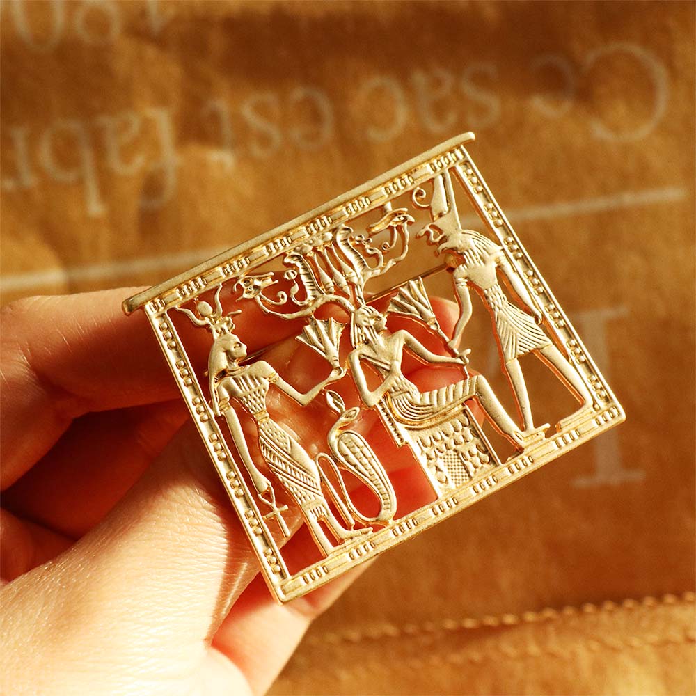 Men Women Metal Geometric Egypt Portrait Rectangle Hollow Corsage Jewelry Accessories Brooch Pins