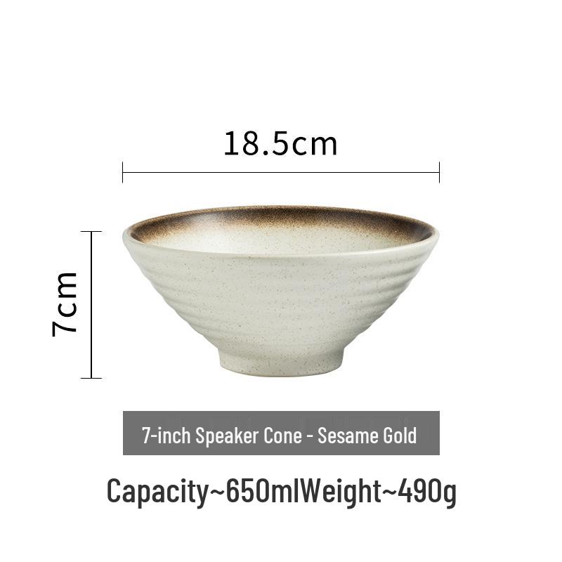 Japanese Ceramic Ramen Bowl Set: Large Retro Conical Hat Design Soup & Noodle Bowl with Plate