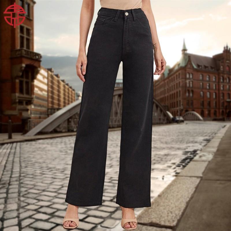 Jeans Black High-waist Straight All-matching Loose Denim Pants Women Slimming XL