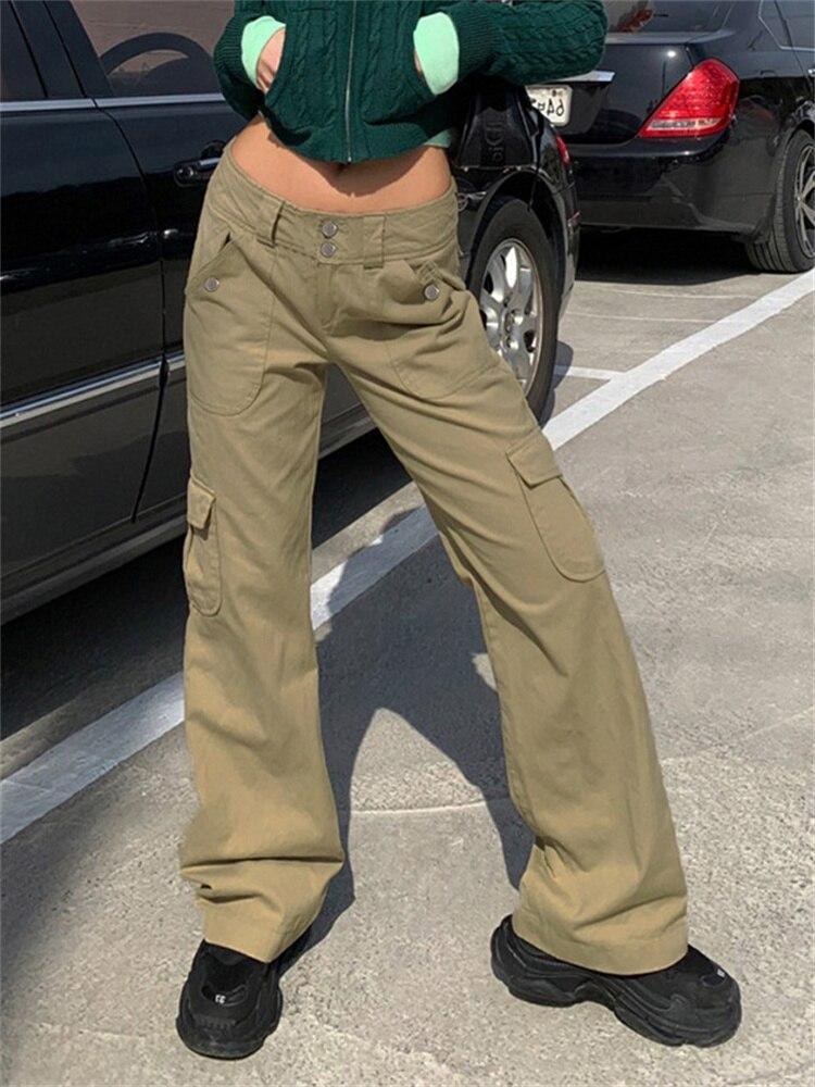 

Новые однотонные брюки-карго с несколькими карманами, женские свободные брюки с низкой талией High Street 2022, модные прямые джинсовые брюки в стиле ретро, ​​горячая распродажа L хаки