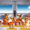 4pcs Vintage Christmas Decorations Table Wooden Centerpieces Christmas Theme Retro Sika Deer Table Decorations Tiered Tray Decor for Winter Holiday