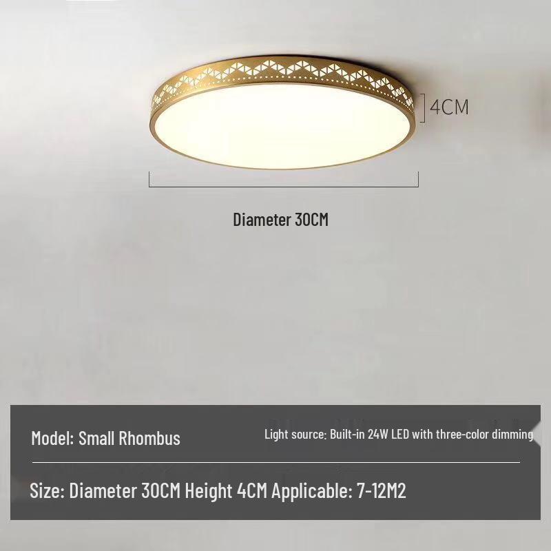 All-Copper Modern LED Ceiling Light: Ultra-Thin Round Fixture for Bedroom, Balcony, and Hallway