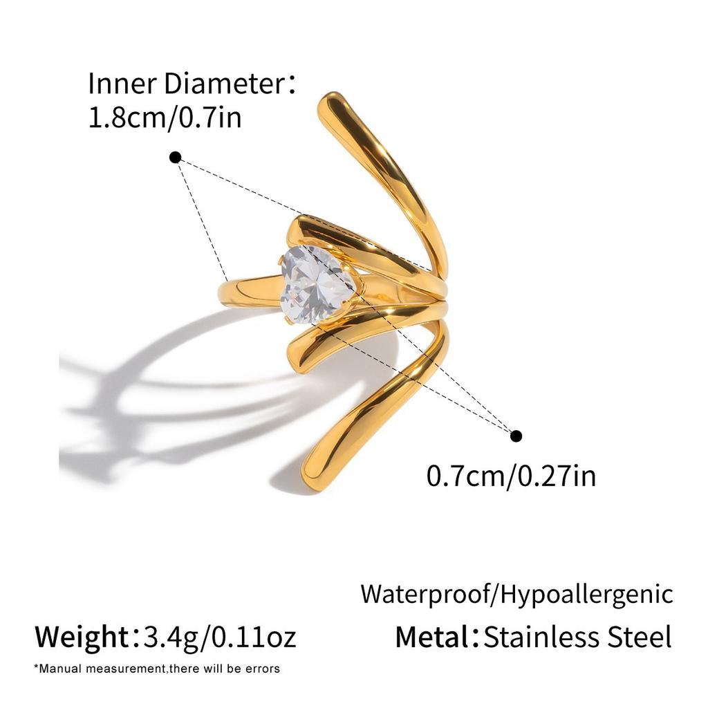 Yori Simple Line Design Open Ring for Women Golden Plated Cubic Zirconia Stainless Steel Finger Jewelry New Arrivals