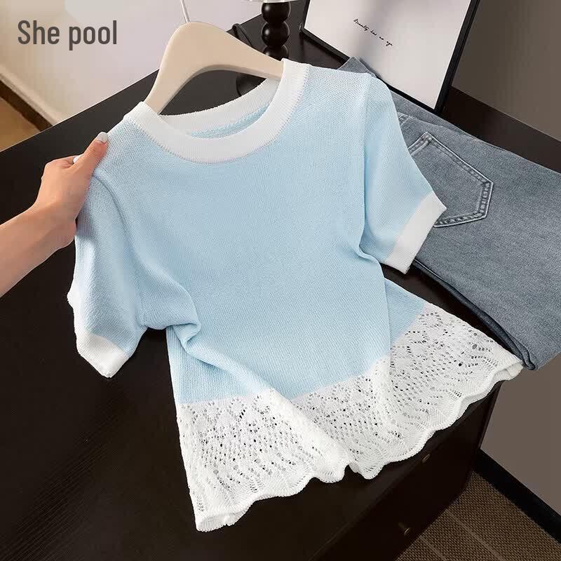 Women s Hollow Knit Ice Silk Short Sleeve T-Shirt S