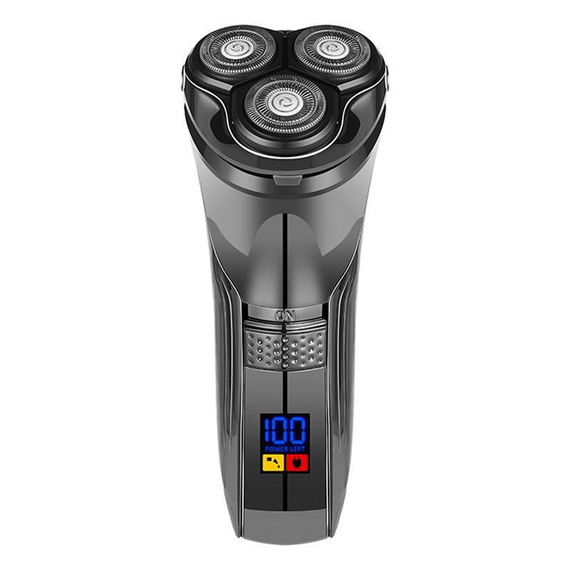 

Мужская бритва перезаряжаемая со светодиодным дисплеем и съемным лезвием цвет оружейный