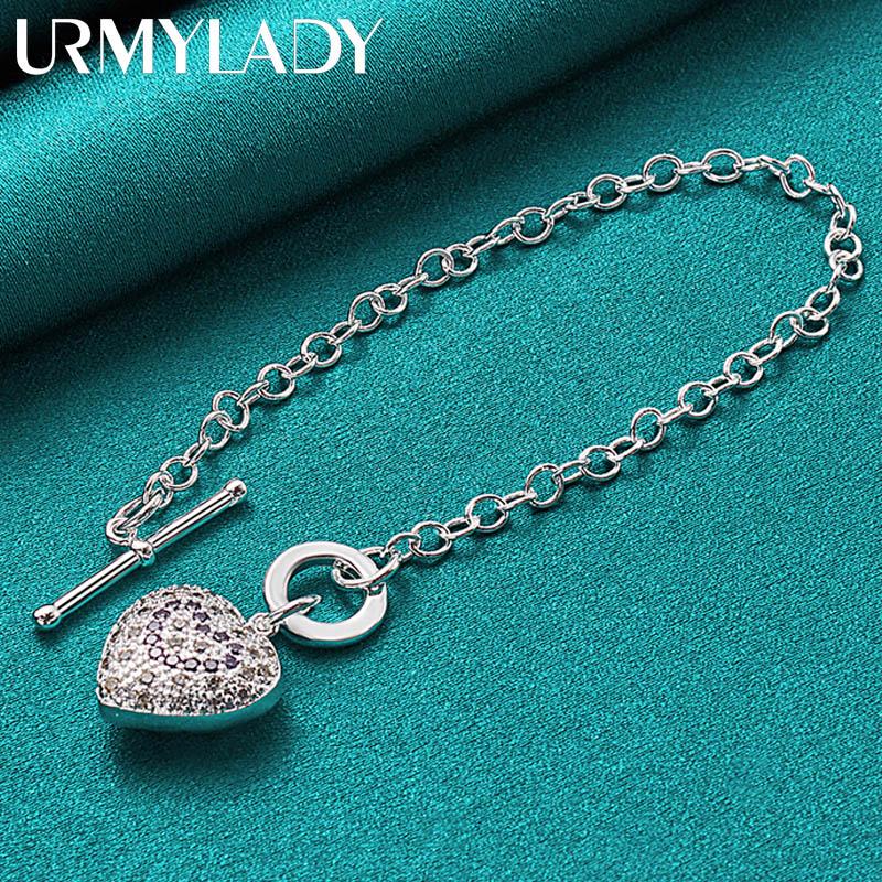 Bracelet en argent Sterling 925 avec pendentif en forme de cœur et de Zircon pour femmes, chaîne OT pour fête de mariage, bijoux à la mode