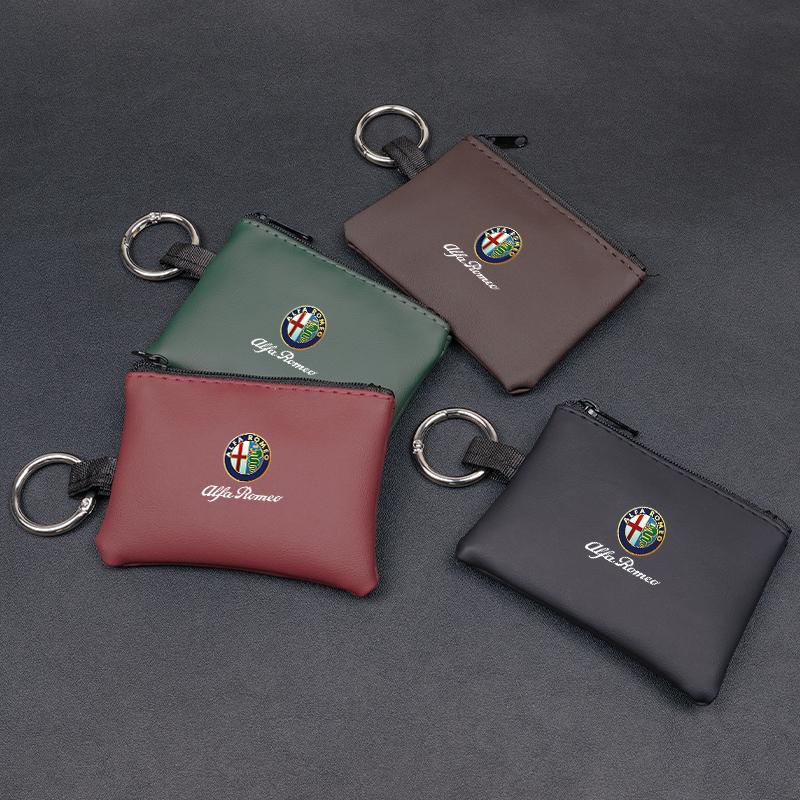For Alfa Romeo Leather Car Key Bag Coins Wallet Mini Card Pouch Auto Interior For Alfa Romeo 4C 159 166 Spider Giulia Giulietta 