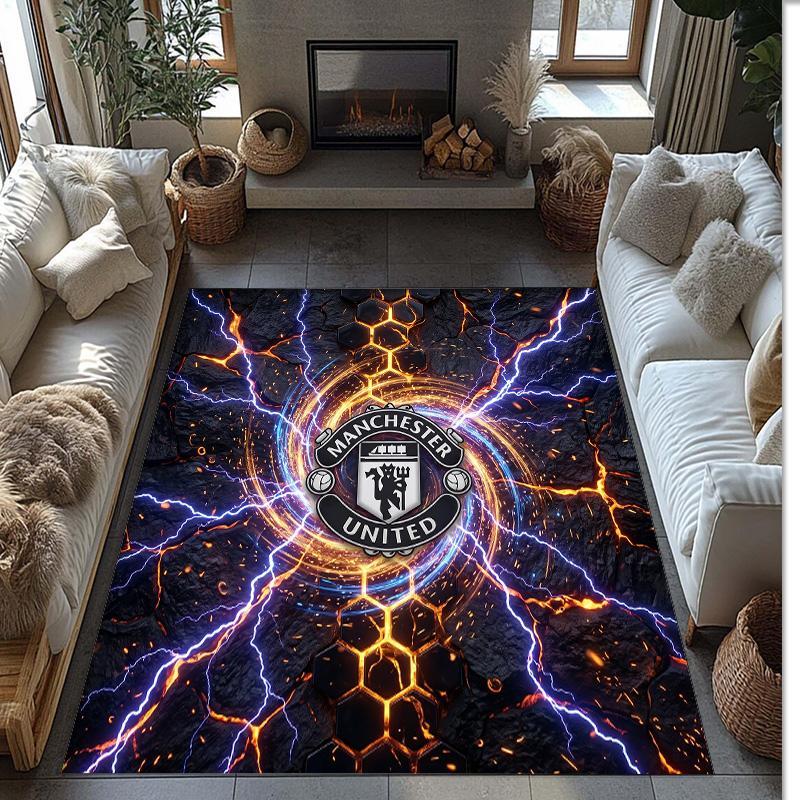 Tappeto in Flanella Stampato Manchester United Antiscivolo Morbido Poliestere Tappeto per Pavimento Tappetino Decorativo per Interni per Camera da Letto Soggiorno Divano