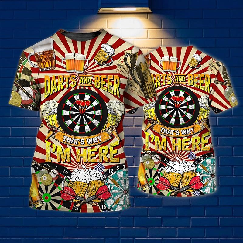 Beer And Darts 3D Print Men T-shirt Summer Cool Streetwear O-Neck Short Sleeve T Shirts Oversized Harajuku Boys Kids Tees Tops