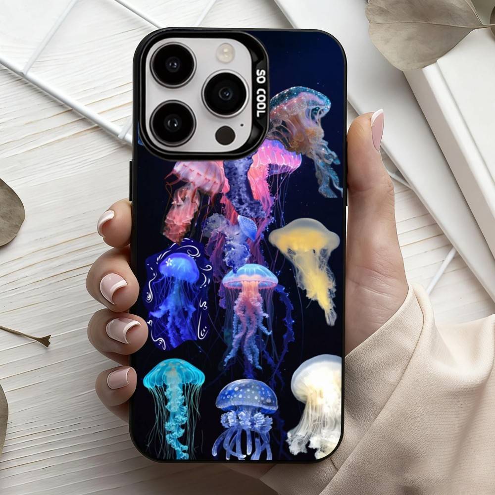 Pink Jellyfish Tear Phone Case For iPhone17,16,15,14,13,12,11 Plus,Pro Max Black Candy Silver Plated Cover