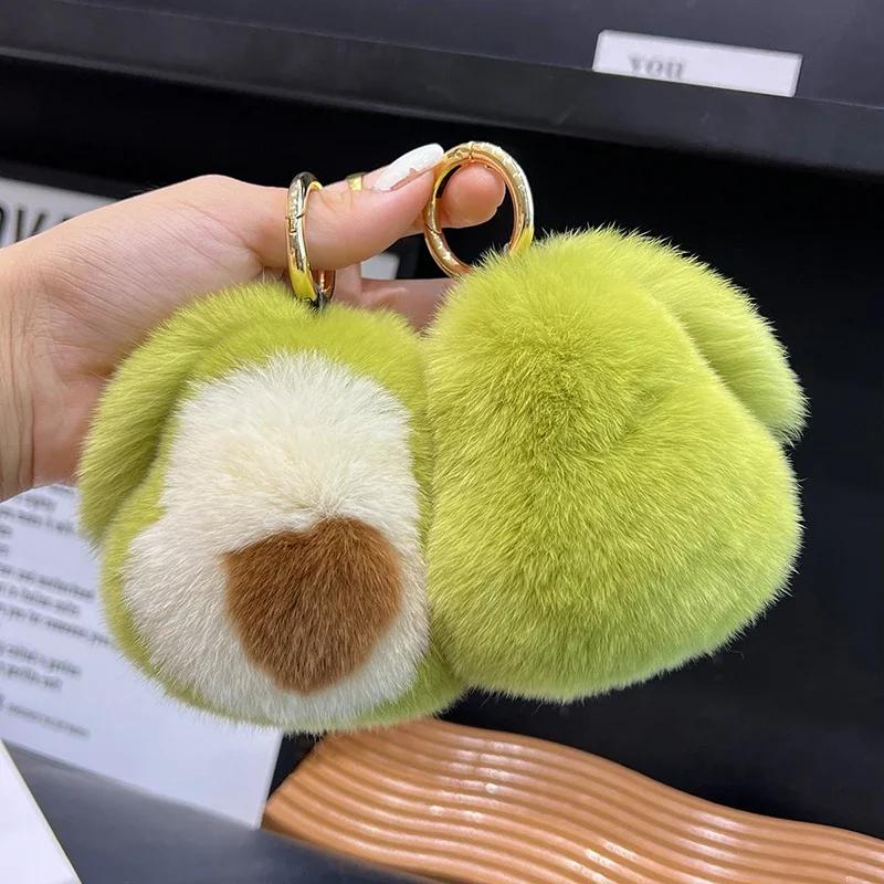 2026 IN stock Cute Imitation Rex Rabbit Fur Avocado Car Keychain Pendant Kawaii Girl Gift Plush Doll Backpack Bag Pendant