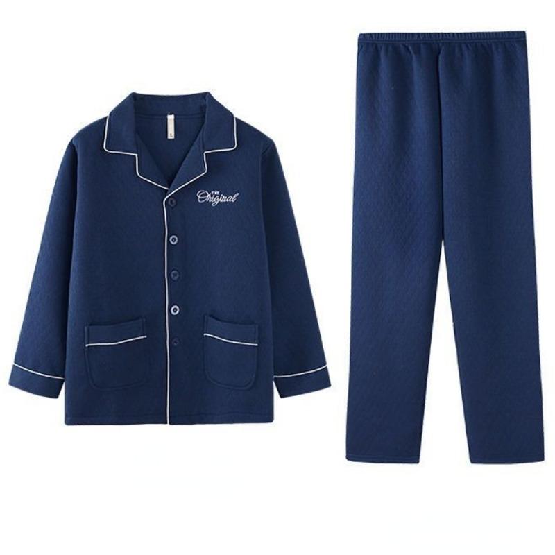 New Men Pajamas Autumn Winter Cotton Long-sleeved Loungewear Cotton Padded Plus Homewear Plus Plus Plus Size Sleepwear Suit