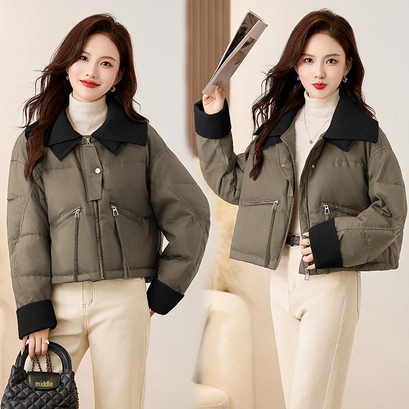 

Женская вязаная куртка с пуховой вставкой и отложным воротником - Теплое зимнее пальто XXL (65-72.5kg) армия зеленый