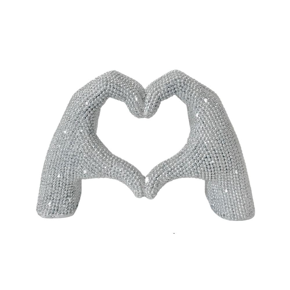 Heart Heart Finger Statue Dot Bead Love Sculpture Solid Color Gesture Decoration  Gift 13*7.5*4.7cm серебряный