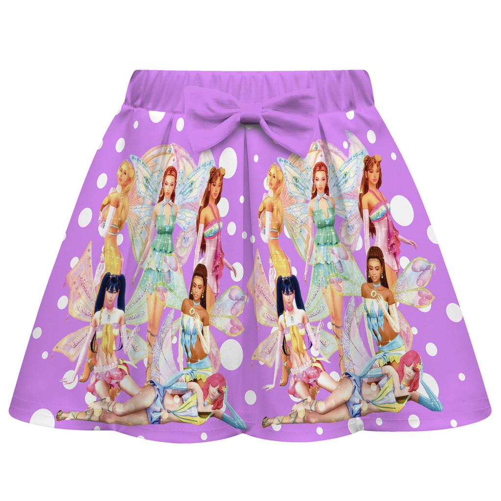 Bambina Ragazza T-shirt Manica Corta con Stampa KATSEYE Gonna Borsa Set di Vestiti