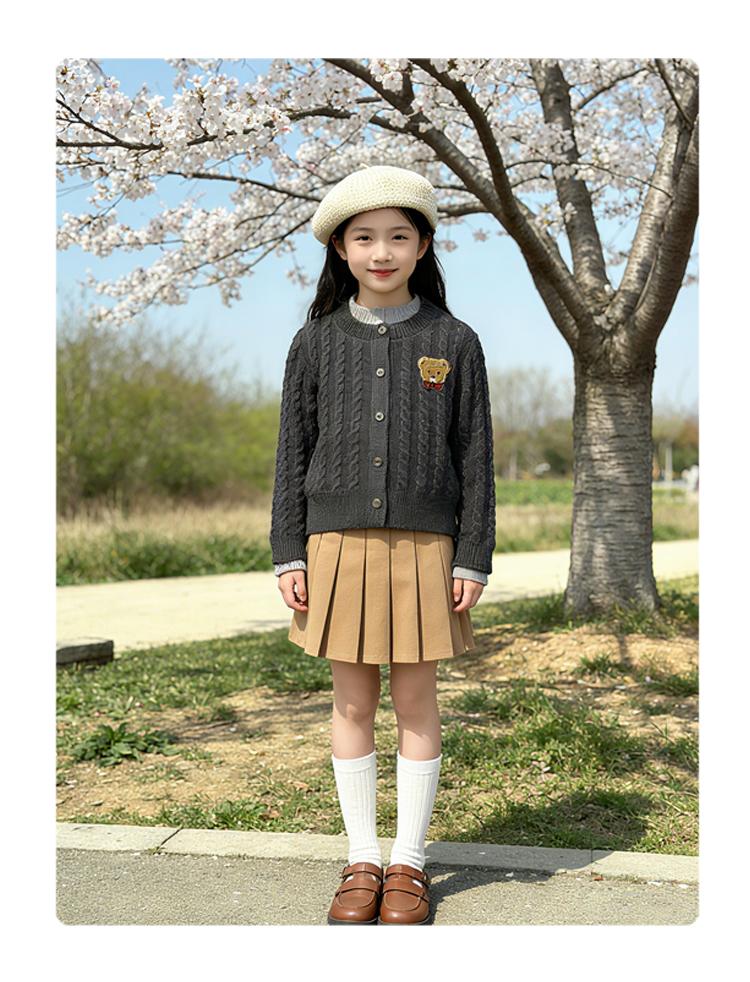 New fake two-piece cardigan for girls, spring and autumn soft and sticky knitted top