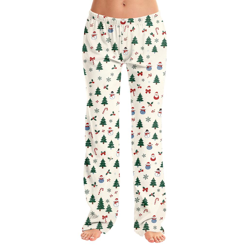 Women's Christmas Print Pajama Pants Casual Sleep Bottoms Without Holiday Home Wear