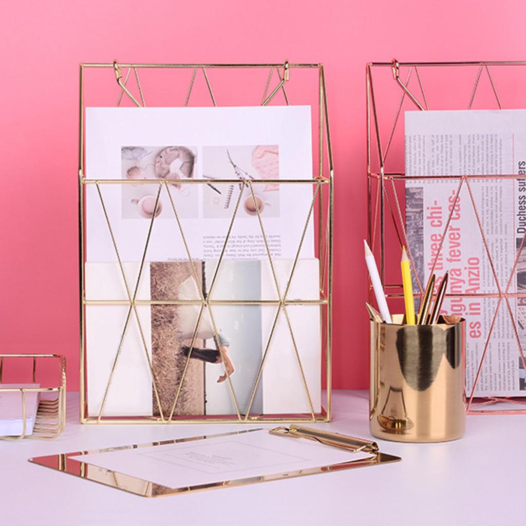 Storage Basket Nordic Metal Net Storage Basket Wall Hanging Portable Multifunction Rose Gold Storage Basket Desk Magazine Organi