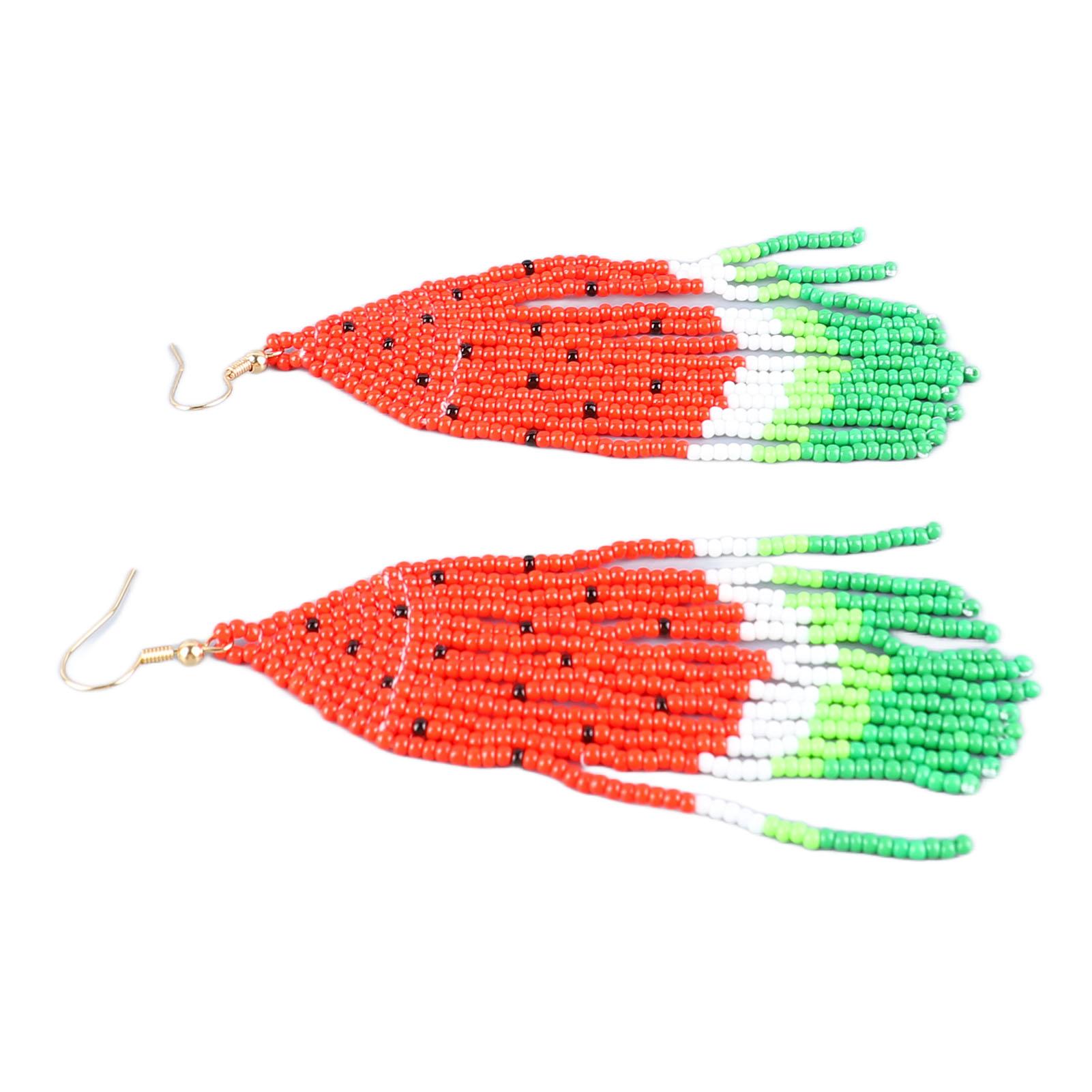 

Серьги-кисточки с арбузными бусинами, летние длинные серьги-кисточки ручной работы в стиле бохо для женщин и девочек