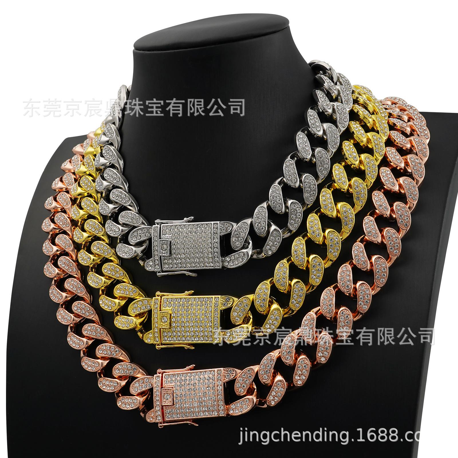 Men s 20mm Wide Cuban Link Full Diamond Gold Chain Bracelet – Thick, Trendy Hip Hop Style Necklace 20cm Bracelet серебряный