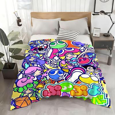 Žaidimo Puyo Pop Fever Mėtomas flanelinis pledas: Minkštas, draugiškas vaikams, šiltas, antistatinis, visų sezonų, skalbiamas, sofa, lova, namai