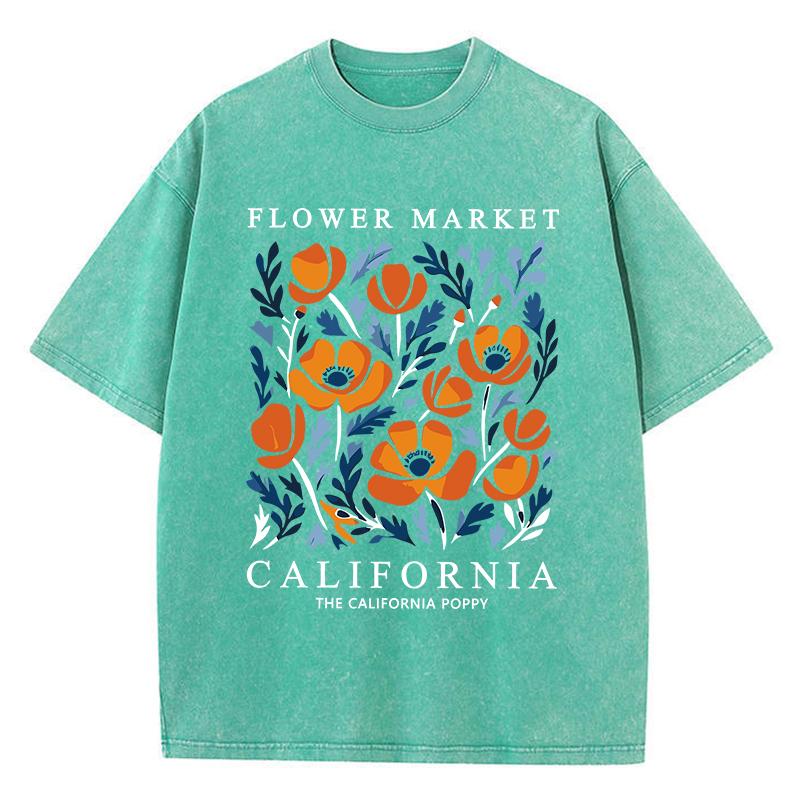 Flowers Market California Prints Washed TShirts Womens Cottontops Comfortable ONeck Oversize T Shirts Fashion Womans Clothes