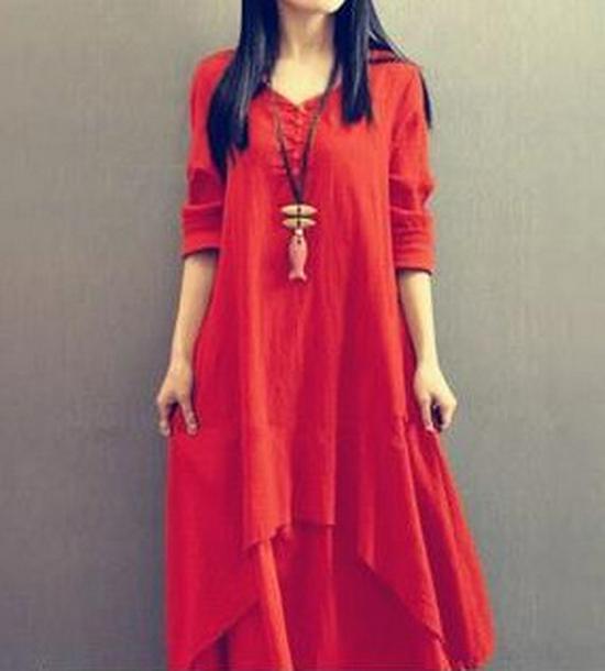 2023 High-Quality Long Two-Piece Linen Dress with Loose Sleeves