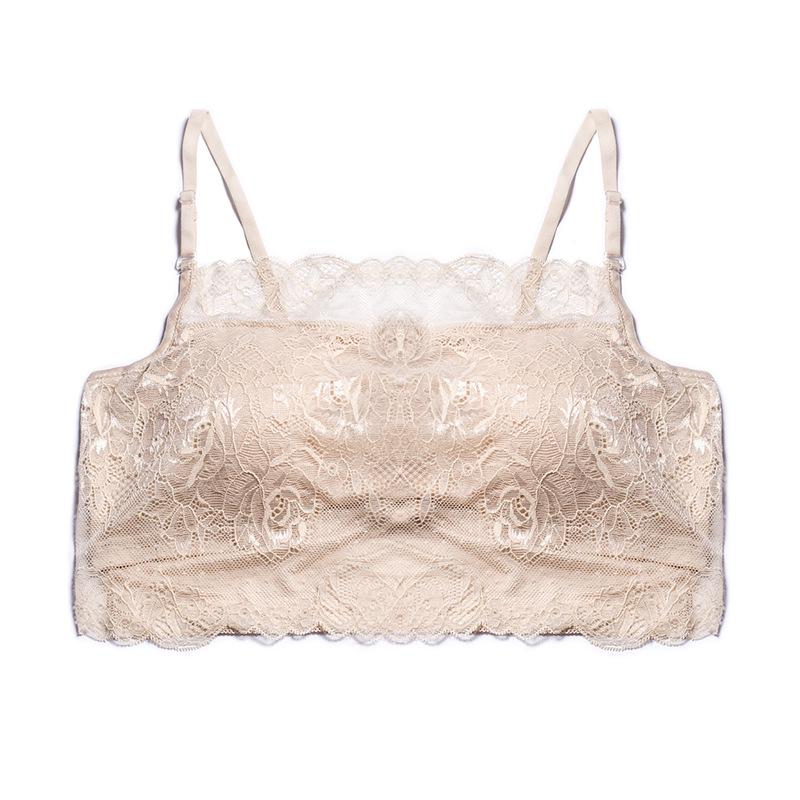 Silk Strapless Lace Trim Padded Camisole Bra