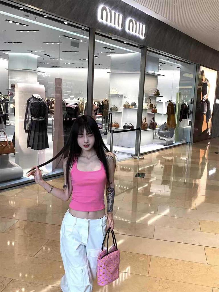 2025 Summer Women's Spicy American Candy Color Slim-Fit Square Neck Tank Top