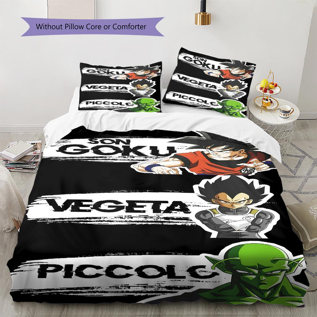 Pościel z wzorem DRAGON BALL, Zestaw kołdry Poszewka na kołdrę Poszewka na poduszkę Domowy Prezent Urodzinowy (1 * poszwa na kołdrę + 2 * poszewki na poduszki, bez rdzenia)
