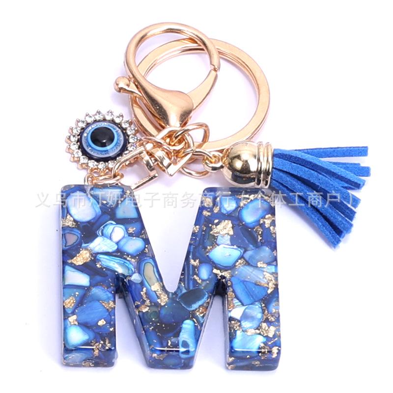 Cross-Border English Alphabet Resin Keychain with Gold Foil Demon Eye Pendant for Girls' Bags and Backpacks