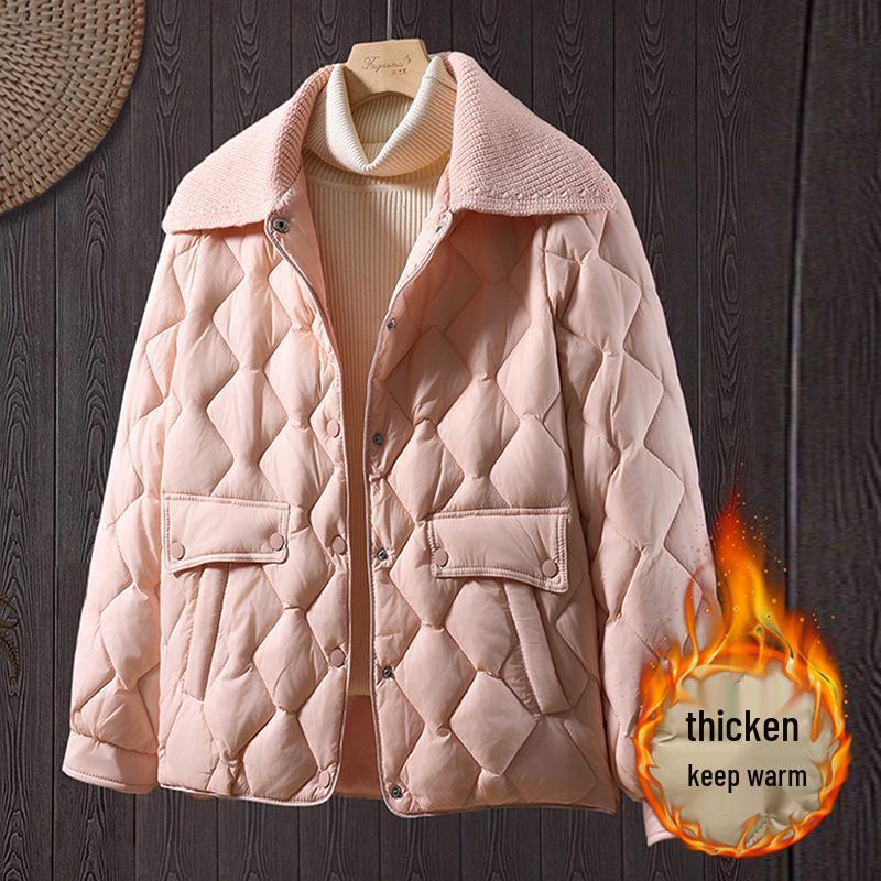 Petite Stylish Cotton Jacket for Middle-Aged Women, Autumn/Winter Short Coat, Warm Lightweight Outerwear for Elderly Women