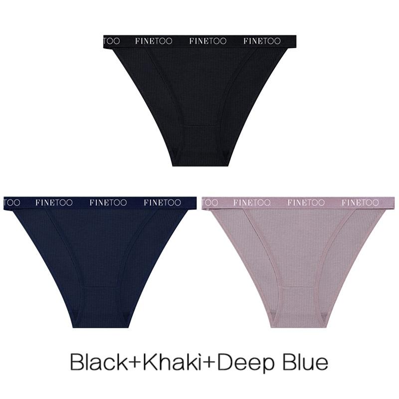 FINETOO 3Pcs/set Women's Cotton Panties Low-Rise Female Comfortable Underwear Waffle Briefs Letter Belt Underpants Lingerie New