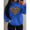 Simple Leopard Print Heart Design Hoody Women Oversize Fleece Hoodies Autumn Hip Hop Sportswear Fashion Clothing