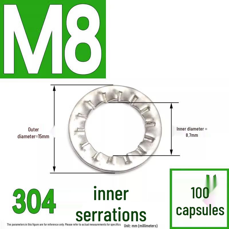 304 Stainless Steel External & Internal Tooth Lock Washer, Anti-Slip, Anti-Loosening, Size M6-M30
