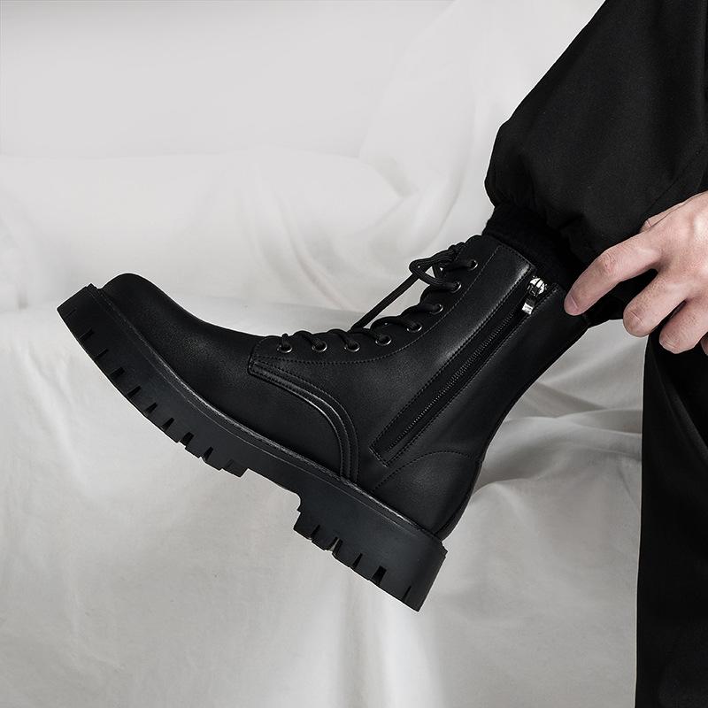 Automne nouveau cuir repoussé bottes locomotive bottes montantes confortables respirantes augmenter usine vente en gros