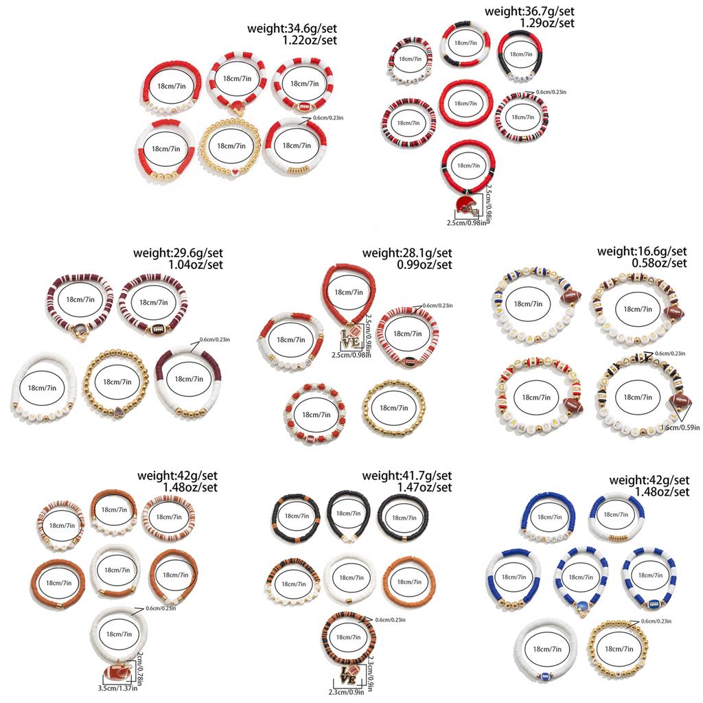 Letter Football Charm Bracelet for Women and Men Adjustable Beaded Bangles Stackable Jewelry for Sports Enthusiasts