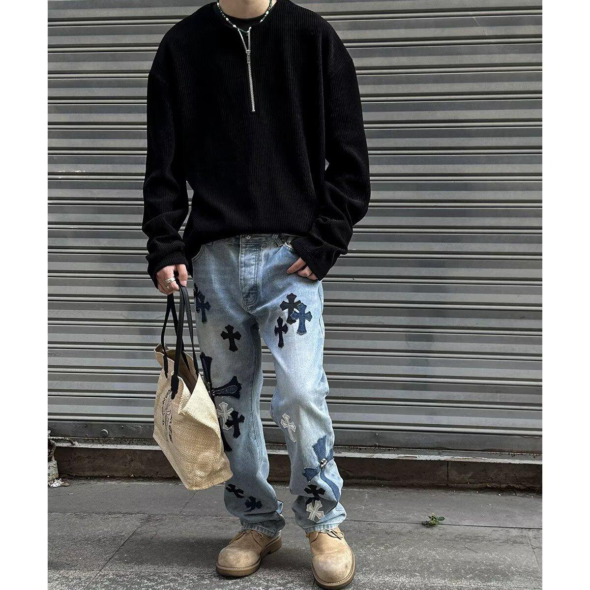 

Мужской топ Atmosphere с полумолнией и вафельной текстурой, однотонный, с длинным рукавом, в стиле Ins, весна-осень, ленивый, повседневный, в стиле пары 3XL чёрный