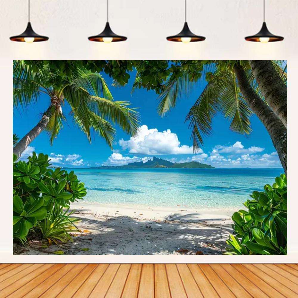 Summer Seaside Beach Theme Background Palm Tree Blue Sky Romantic Sunrise Sea Wave Photography Backdrop Supplies Party Decor