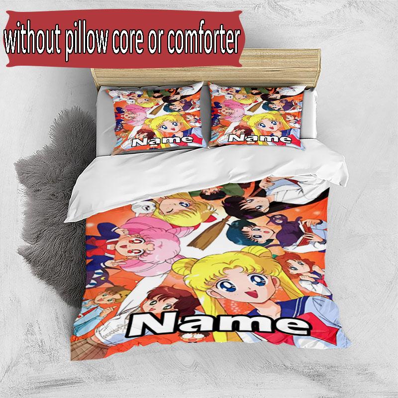 3pcs Duvet Cover Set (1*Duvet Cover + 2*Pillowcase, Without Core), Custom Name Sailor Moon Pattern Bedding Set, Home Bedroom Decor Gift